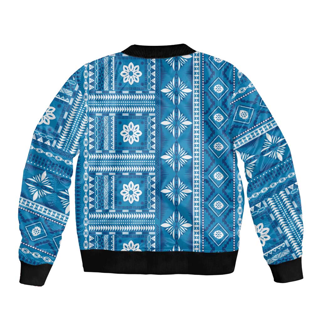 Fiji Masi All Blue Bomber Jacket Tapa Pattern - Polynesian Pride