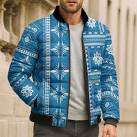 Fiji Masi All Blue Bomber Puffer Jacket Tapa Pattern - Polynesian Pride