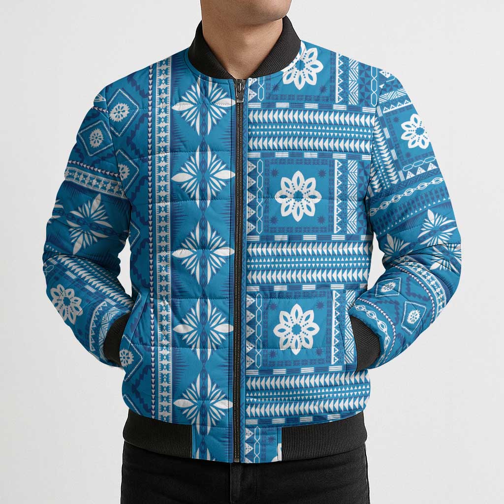 Fiji Masi All Blue Bomber Puffer Jacket Tapa Pattern - Polynesian Pride