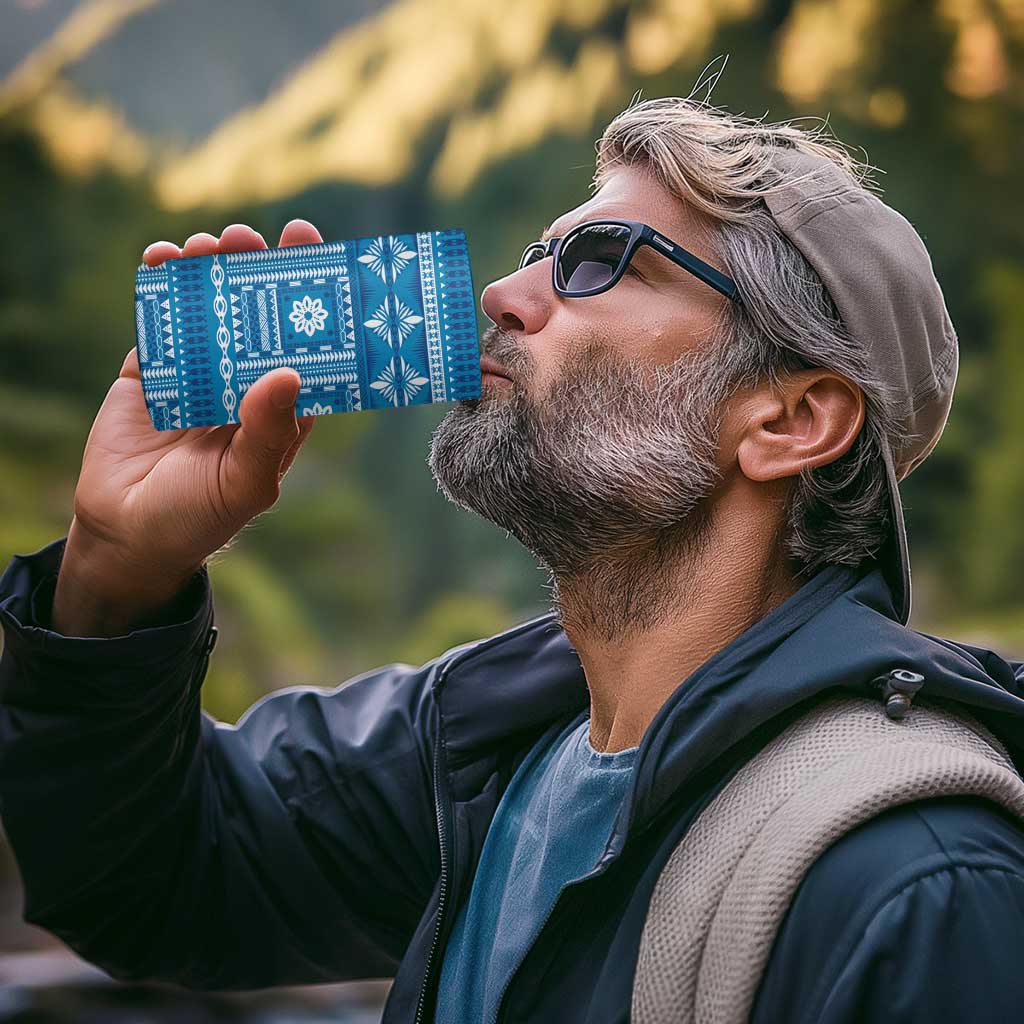 Fiji Masi All Blue 4 in 1 Can Cooler Tumbler Tapa Pattern - Polynesian Pride