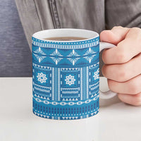 Fiji Masi All Blue Ceramic Mug Tapa Pattern - Polynesian Pride