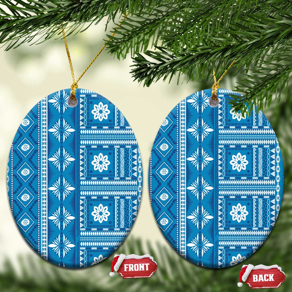 Fiji Masi All Blue Ceramic Ornament Tapa Pattern - Polynesian Pride