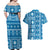 Fiji Masi All Blue Couples Matching Off Shoulder Maxi Dress and Hawaiian Shirt Tapa Pattern - Polynesian Pride