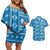 Fiji Masi All Blue Couples Matching Off Shoulder Short Dress and Hawaiian Shirt Tapa Pattern - Polynesian Pride