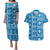 Fiji Masi All Blue Couples Matching Puletasi and Hawaiian Shirt Tapa Pattern - Polynesian Pride