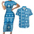 Fiji Masi All Blue Couples Matching Short Sleeve Bodycon Dress and Hawaiian Shirt Tapa Pattern - Polynesian Pride