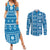 Fiji Masi All Blue Couples Matching Summer Maxi Dress and Long Sleeve Button Shirt Tapa Pattern - Polynesian Pride