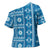 Fiji Masi All Blue Cross Shoulder Shirt Tapa Pattern - Polynesian Pride