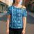 Fiji Masi All Blue Cross Shoulder Shirt Tapa Pattern - Polynesian Pride