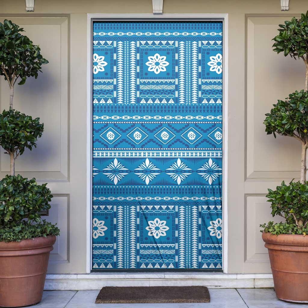 Fiji Masi All Blue Door Cover Tapa Pattern - Polynesian Pride