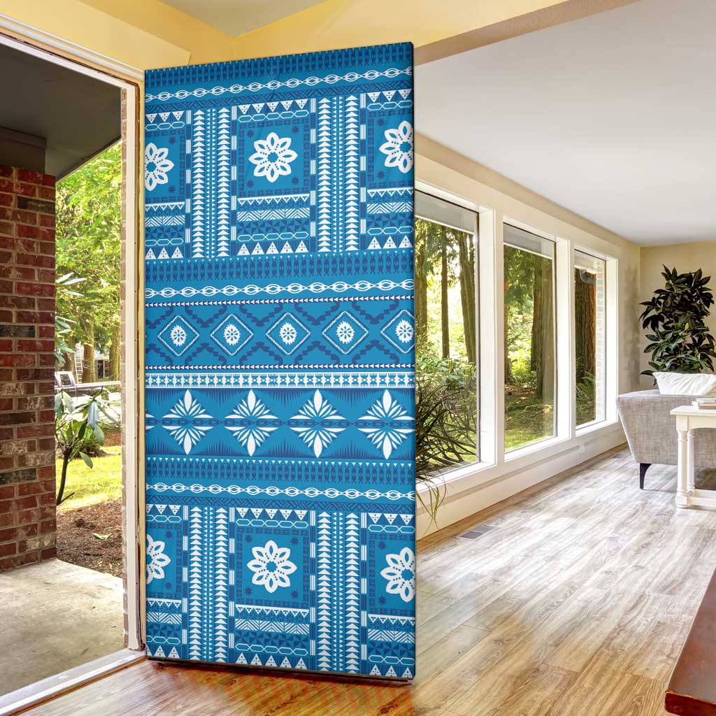 Fiji Masi All Blue Door Cover Tapa Pattern - Polynesian Pride