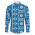 Fiji Masi All Blue Family Matching Long Sleeve Bodycon Dress and Hawaiian Shirt Tapa Pattern - Polynesian Pride