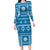 Fiji Masi All Blue Family Matching Long Sleeve Bodycon Dress and Hawaiian Shirt Tapa Pattern - Polynesian Pride