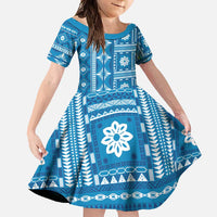 Fiji Masi All Blue Family Matching Mermaid Dress and Hawaiian Shirt Tapa Pattern - Polynesian Pride