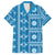 Fiji Masi All Blue Family Matching Off The Shoulder Long Sleeve Dress and Hawaiian Shirt Tapa Pattern - Polynesian Pride