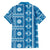 Fiji Masi All Blue Family Matching Off The Shoulder Long Sleeve Dress and Hawaiian Shirt Tapa Pattern - Polynesian Pride