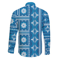 Fiji Masi All Blue Family Matching Off The Shoulder Long Sleeve Dress and Hawaiian Shirt Tapa Pattern - Polynesian Pride