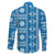 Fiji Masi All Blue Family Matching Off The Shoulder Long Sleeve Dress and Hawaiian Shirt Tapa Pattern - Polynesian Pride