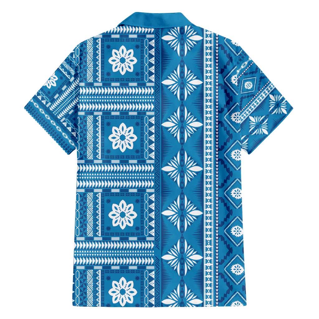 Fiji Masi All Blue Family Matching Summer Maxi Dress and Hawaiian Shirt Tapa Pattern - Polynesian Pride