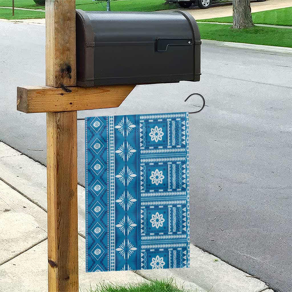 Fiji Masi All Blue Garden Flag Tapa Pattern - Polynesian Pride