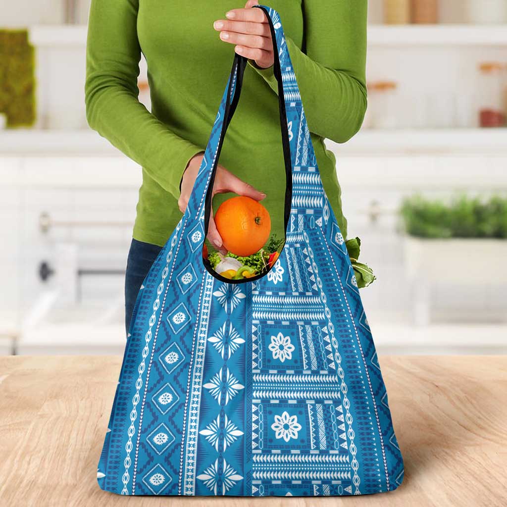Fiji Masi All Blue Grocery Bag Tapa Pattern - Polynesian Pride