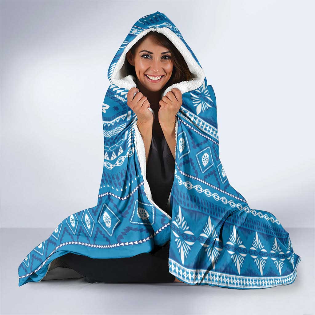 Fiji Masi All Blue Hooded Blanket Tapa Pattern - Polynesian Pride