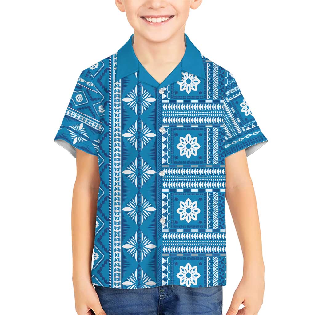 Fiji Masi All Blue Kid Hawaiian Shirt Tapa Pattern - Polynesian Pride