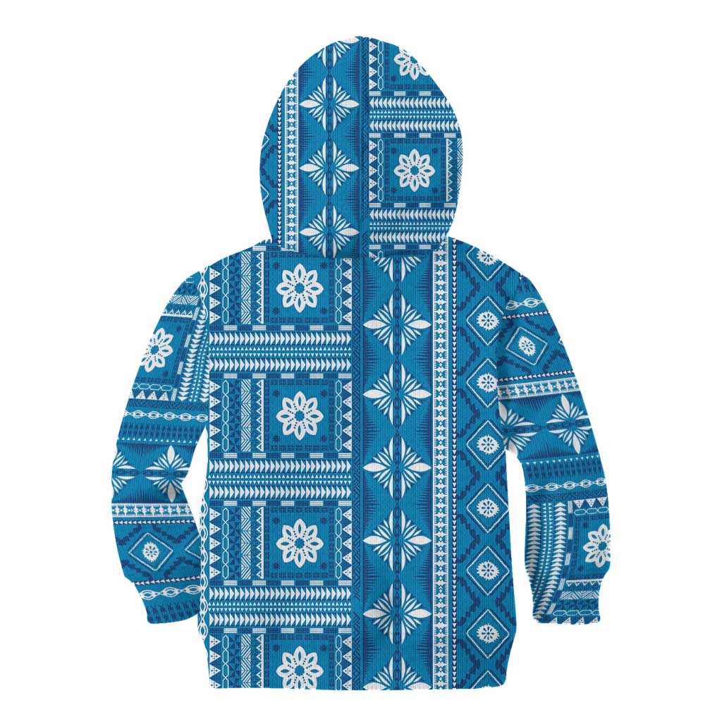 Fiji Masi All Blue Kid Hoodie Tapa Pattern - Polynesian Pride