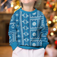 Fiji Masi All Blue Kid Ugly Christmas Sweater Tapa Pattern - Polynesian Pride