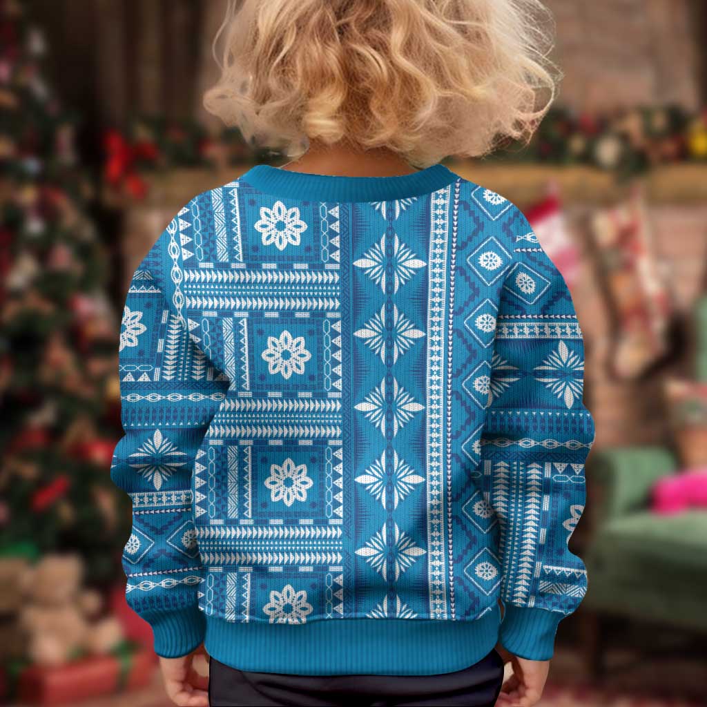 Fiji Masi All Blue Kid Ugly Christmas Sweater Tapa Pattern - Polynesian Pride