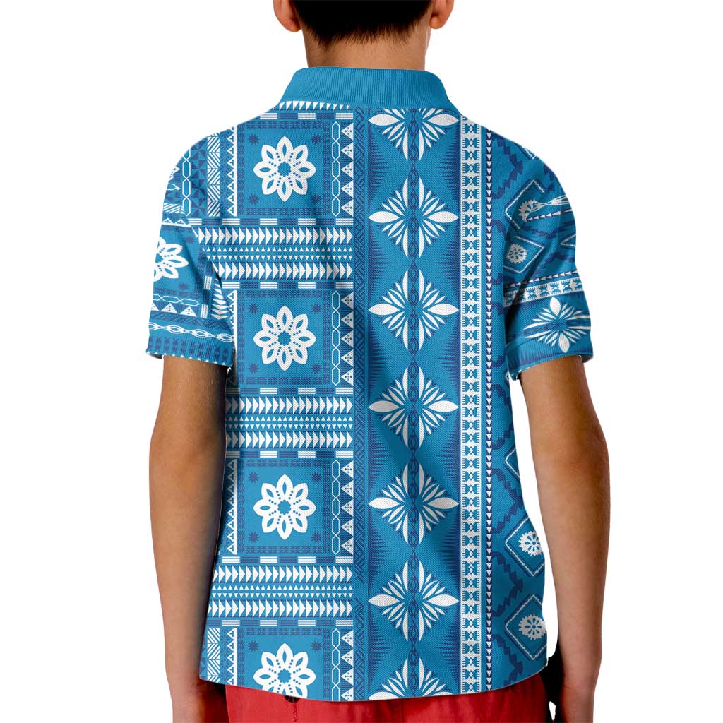 Fiji Masi All Blue Kid Polo Shirt Tapa Pattern - Polynesian Pride
