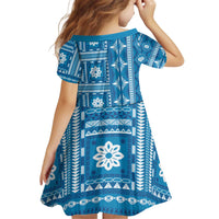 Fiji Masi All Blue Kid Short Sleeve Dress Tapa Pattern - Polynesian Pride
