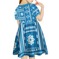 Fiji Masi All Blue Kid Short Sleeve Dress Tapa Pattern - Polynesian Pride