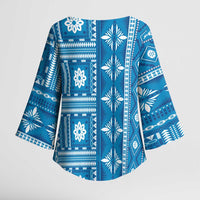 Fiji Masi All Blue Kimono Sleeve Blouse Tapa Pattern - Polynesian Pride