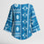 Fiji Masi All Blue Kimono Sleeve Blouse Tapa Pattern - Polynesian Pride