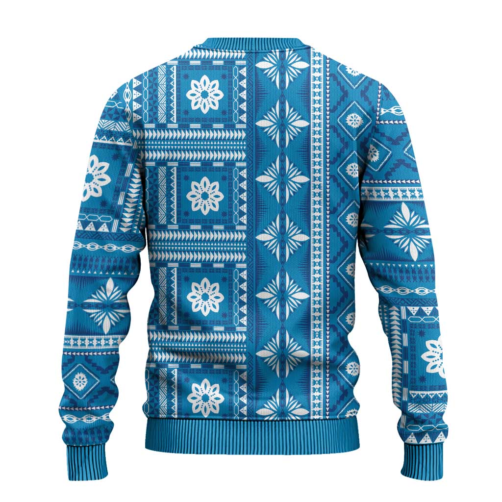 Fiji Masi All Blue Ugly Christmas Sweater Tapa Pattern - Polynesian Pride