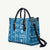 Fiji Masi All Blue Leather Bag Tapa Pattern - Polynesian Pride