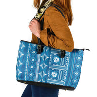 Fiji Masi All Blue Leather Tote Bag Tapa Pattern - Polynesian Pride