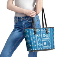 Fiji Masi All Blue Leather Tote Bag Tapa Pattern - Polynesian Pride