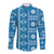 Fiji Masi All Blue Long Sleeve Button Shirt Tapa Pattern - Polynesian Pride