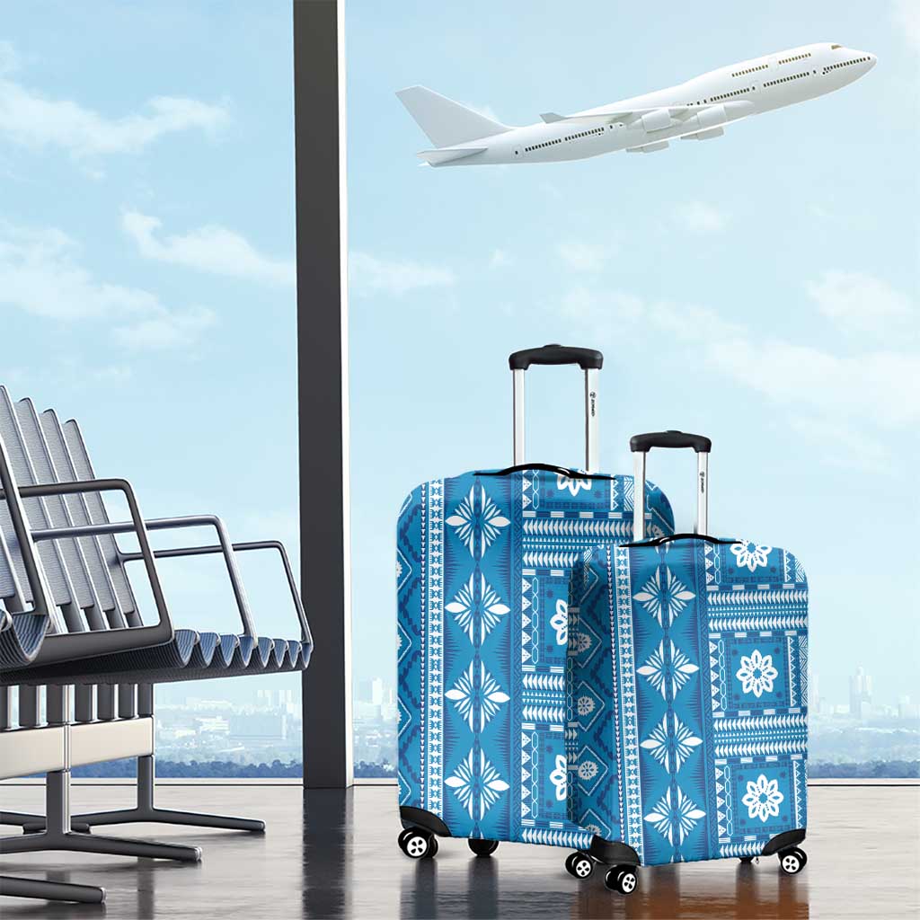 Fiji Masi All Blue Luggage Cover Tapa Pattern - Polynesian Pride