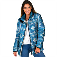 Fiji Masi All Blue Padded Jacket Tapa Pattern - Polynesian Pride