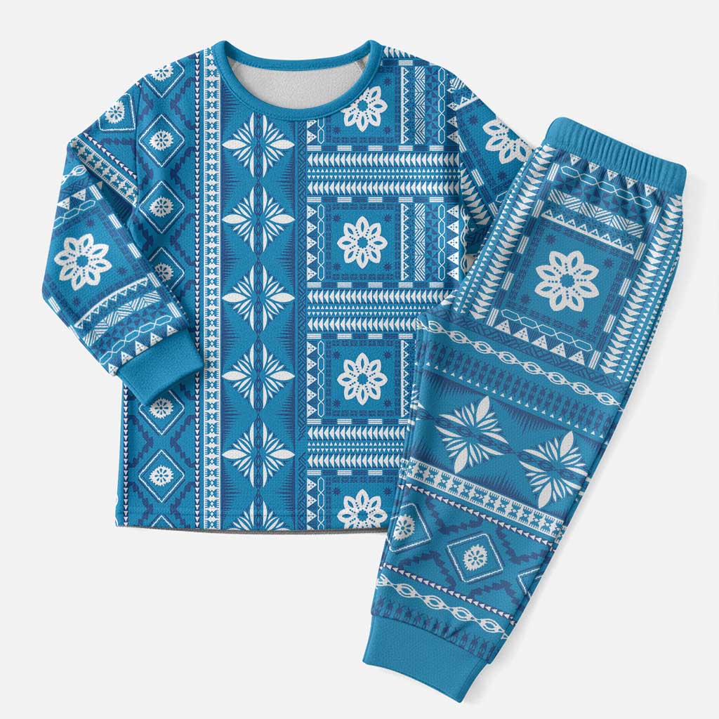 Fiji Masi All Blue Christmas Pajama Set Tapa Pattern - Polynesian Pride