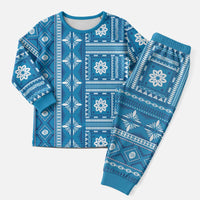 Fiji Masi All Blue Christmas Pajama Set Tapa Pattern - Polynesian Pride