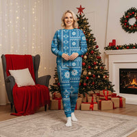 Fiji Masi All Blue Christmas Pajama Set Tapa Pattern - Polynesian Pride