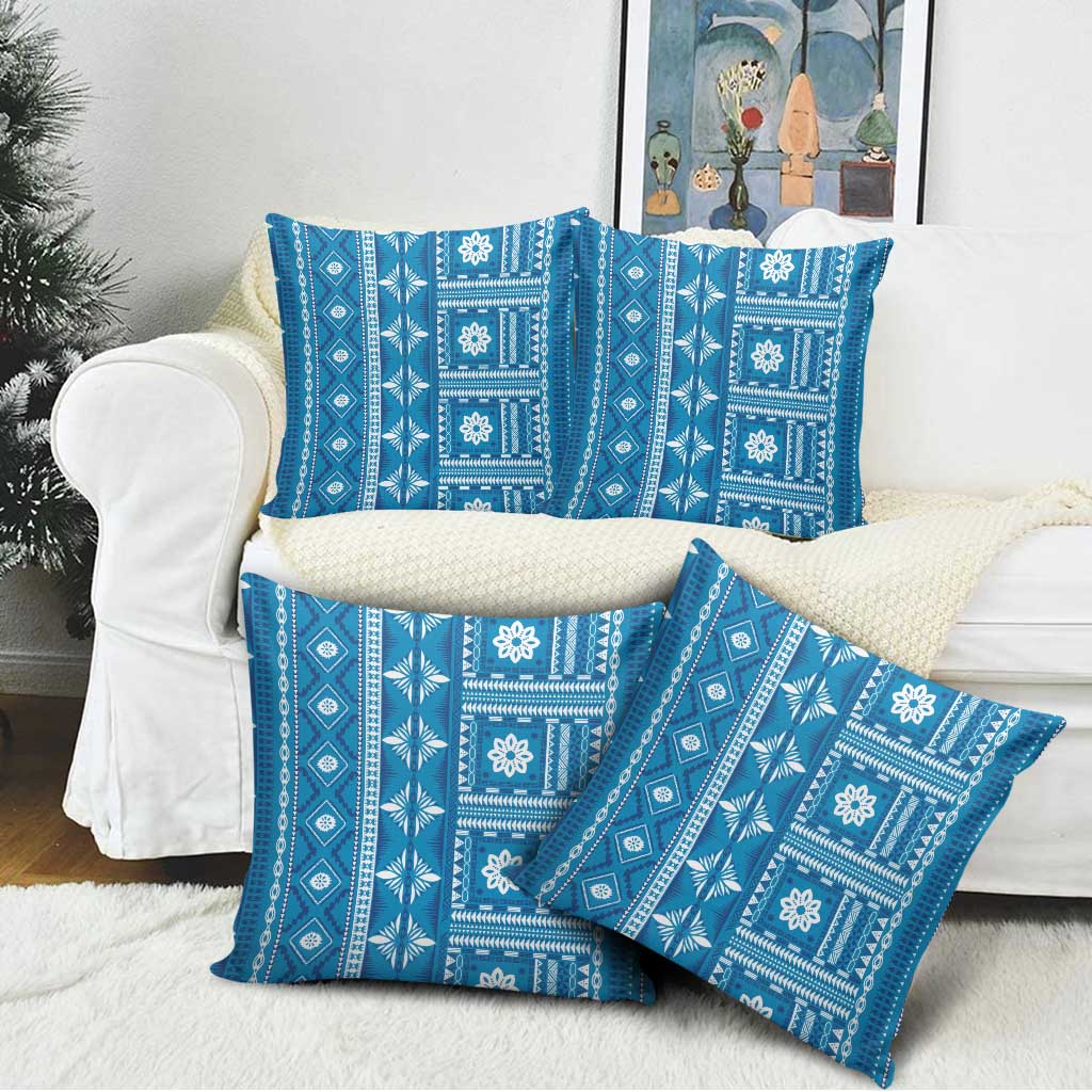 Fiji Masi All Blue Pillow Cover Tapa Pattern - Polynesian Pride