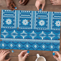 Fiji Masi All Blue Puzzle Tapa Pattern - Polynesian Pride