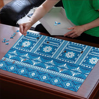 Fiji Masi All Blue Puzzle Tapa Pattern - Polynesian Pride