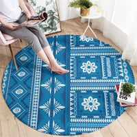 Fiji Masi All Blue Round Carpet Tapa Pattern - Polynesian Pride