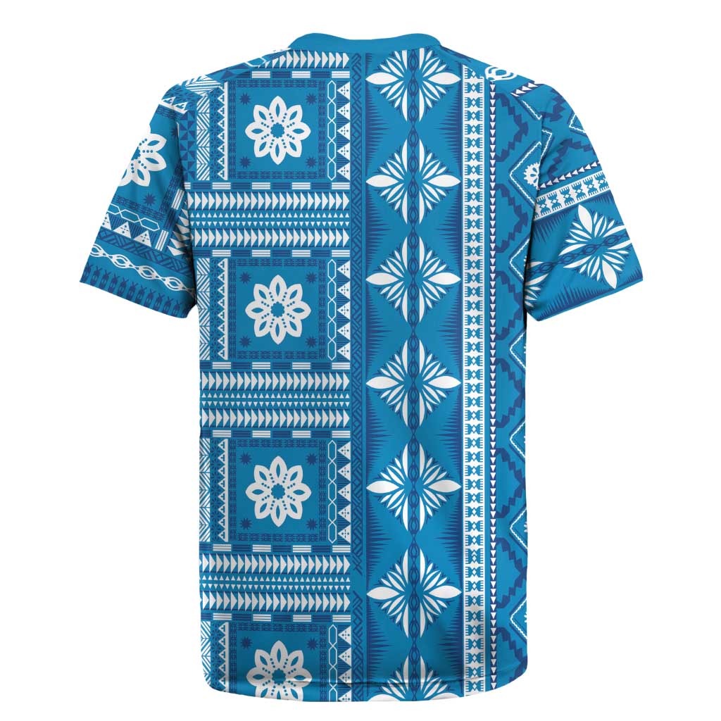 Fiji Masi All Blue Rugby Jersey Tapa Pattern - Polynesian Pride